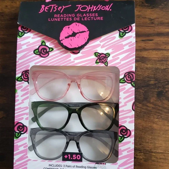 Betsey Johnson Set of 3 Cats Eye Reading Glasses +1.50 Strength - Picture 2 of 11